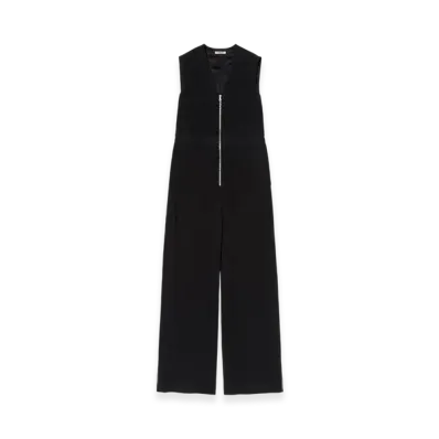 AURALEE Hard Twist Cotton Linen Gabardine Sleeveless Jumpsuit "Black"