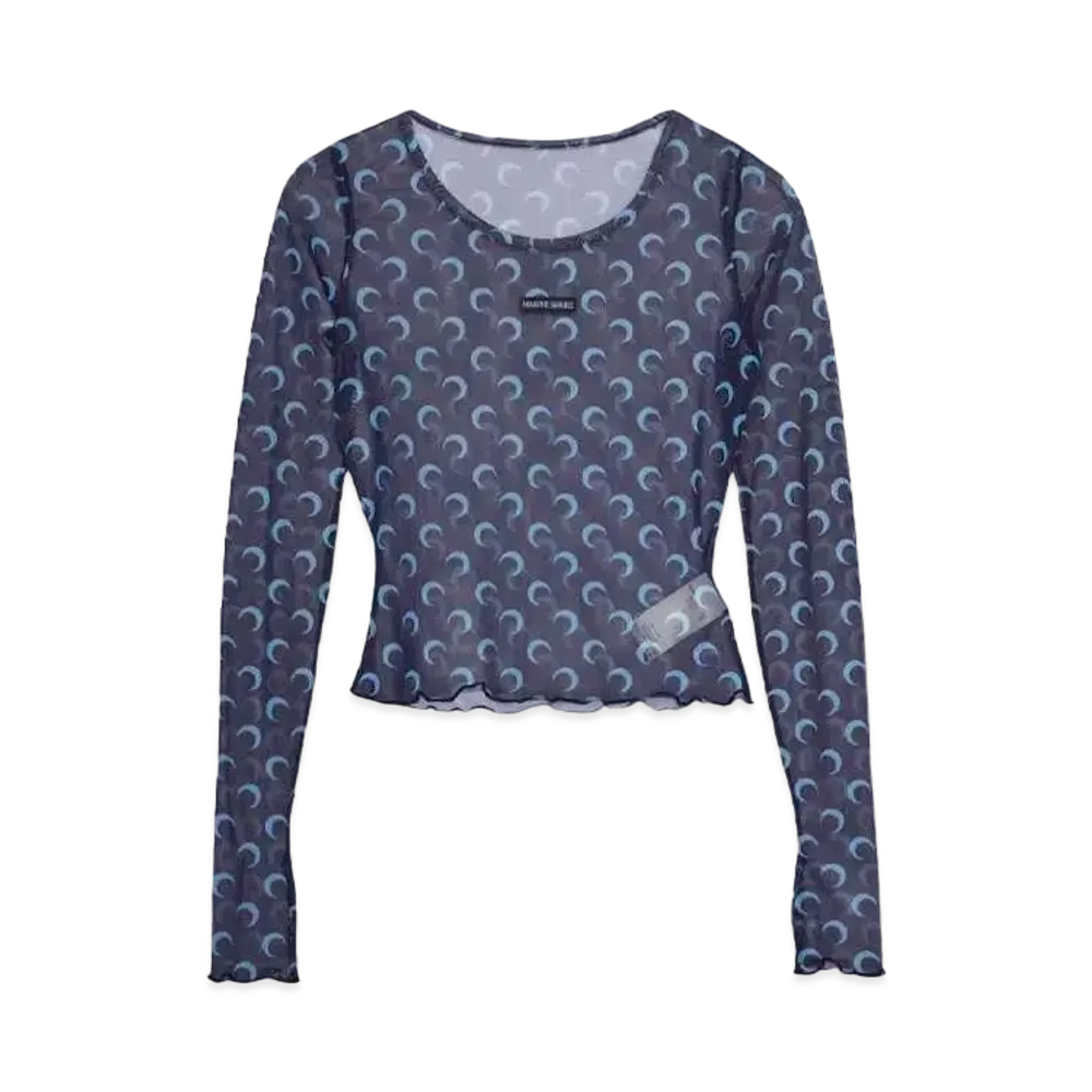 Marine serre MOON PRINTED MESH SECOND SKIN CROPPED TOP "NAVY"