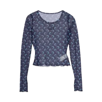Marine serre MOON PRINTED MESH SECOND SKIN CROPPED TOP "NAVY"