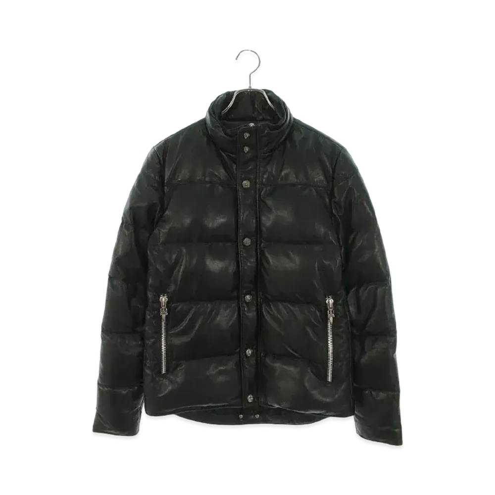 Chrome Hearts Stiff Cross Ball Button Leather Down Jacket "Black"
