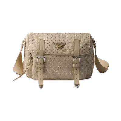 PRADA Re-Nylon Shoulder Bag with Studs "Sand Beige"