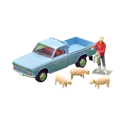 TOMYTEC "TOMICA LIMITED VINTAGE" 1/64 LV-195b Datsun Truck 1500 Deluxe (Light Blue) With Figure