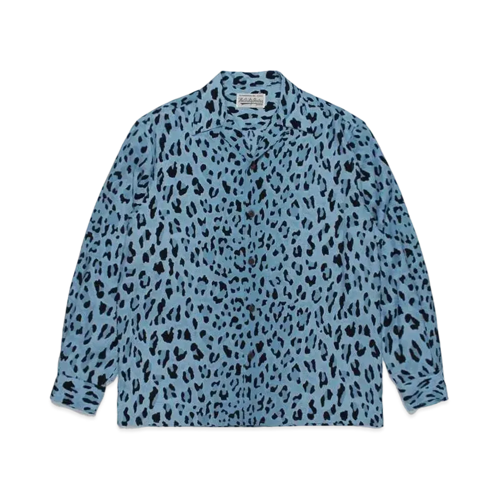 WACKO MARIA Leopard Open Collar Shirt "Blue"
