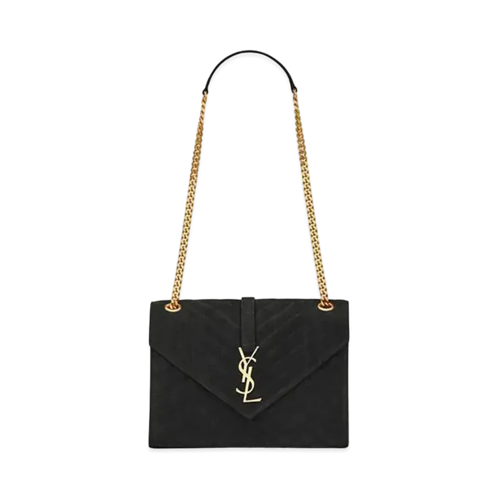 Saint Laurent Envelope Medium Bag In Mix Matelasse Suede "Black"