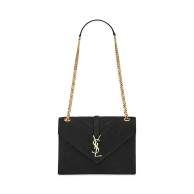 Saint Laurent Envelope Medium Bag In Mix Matelasse Suede "Black"