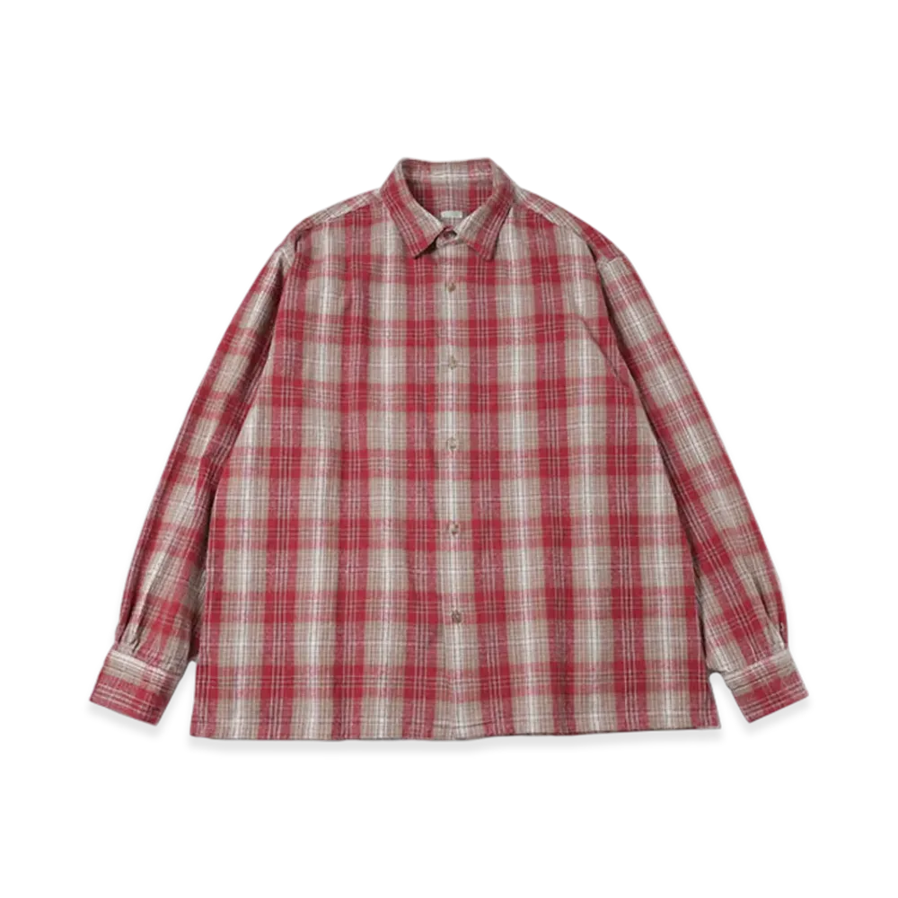 A.PRESSE Vintage Cotton Silk Nep Twill Check Shirt "Red"