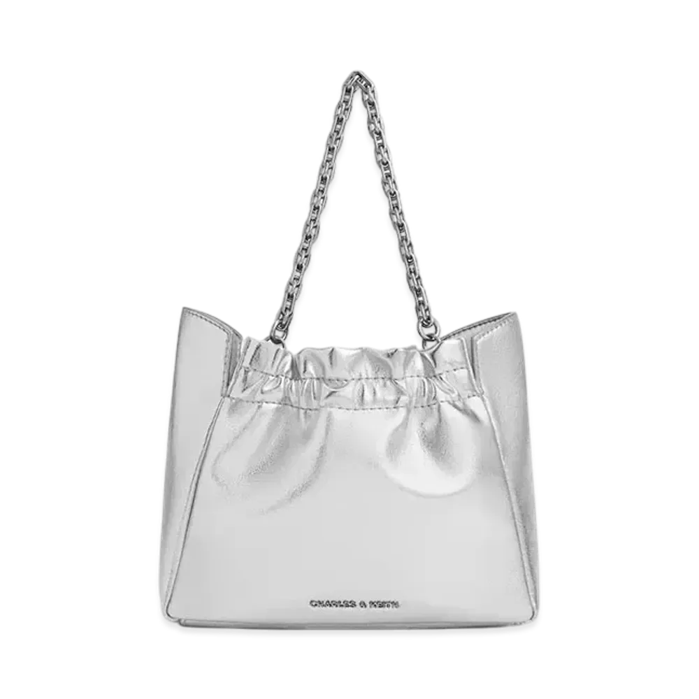 CHARLES & KEITH Bridget Chain Handle Shoulder Bag "Silver"
