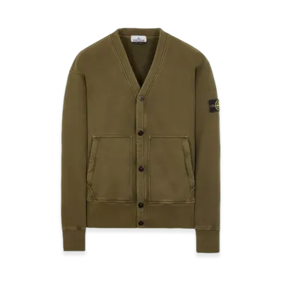Stone Island 66255 Heavy Textured Fleece Garment Dyed Old Treatment V-Neck Cardigan Sweatshirt - 23FW "Olive Green"