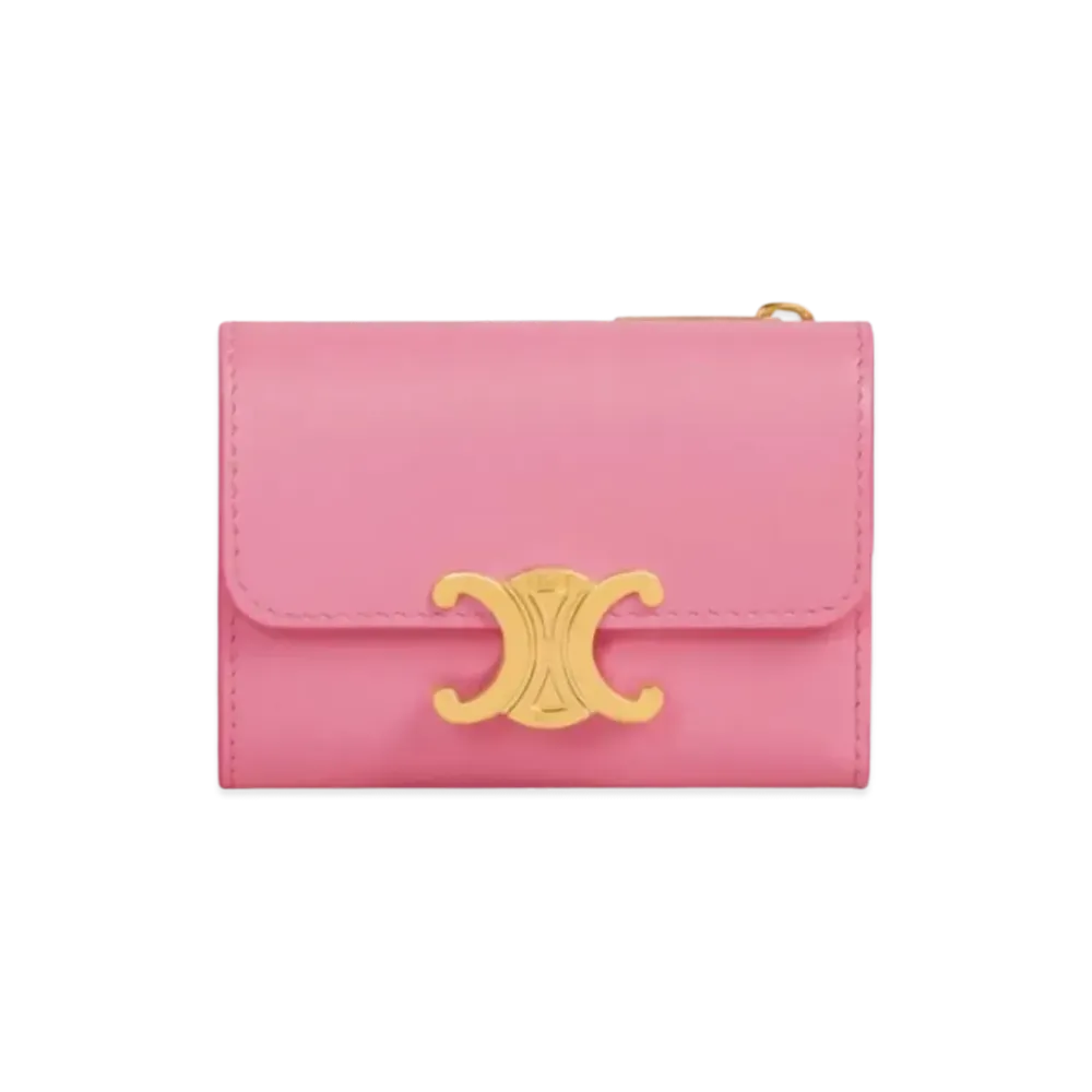 CELINE COMPACT WALLET WITH COIN in Shiny calfskin "Flamingo"
