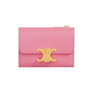 CELINE COMPACT WALLET WITH COIN in Shiny calfskin "Flamingo"