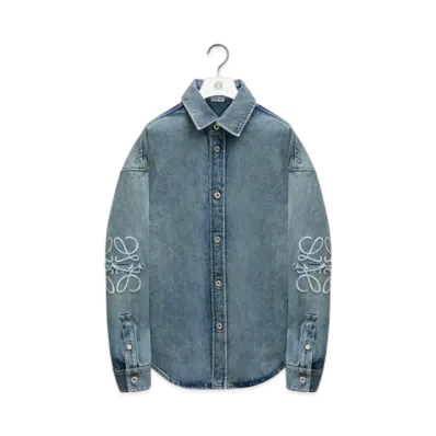 LOEWE Men's Anagram Overshirt in Denim "Washed Denim"