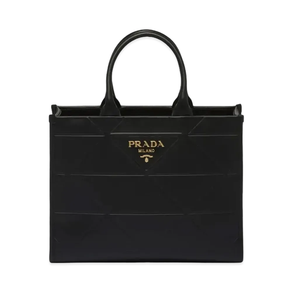 PRADA Symbol Topstitch Leather Medium Bag "Black"