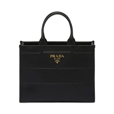 PRADA Symbol Topstitch Leather Medium Bag "Black"