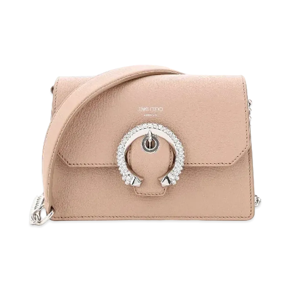 Jimmy Choo Madeline Crossbody Goat Leather Crossbody Bag With Crystal Buckle "Ballet Pink"