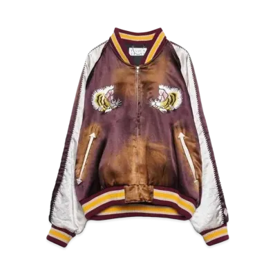 el conductorH UPSIDEDOWN TIGER EMBROIDERED AGED SOURVENIR JKT "MAROON"