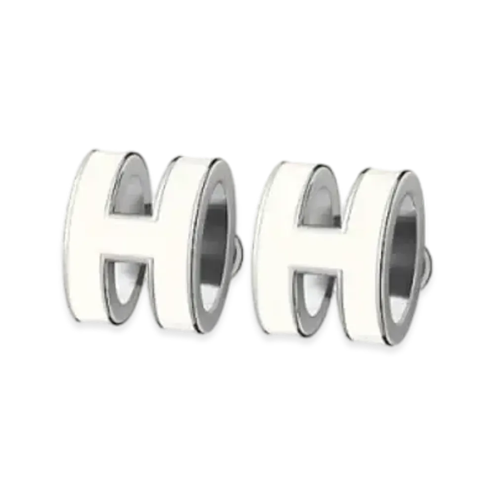 Hermes Pop H Earrings "Palladium/Blanc"
