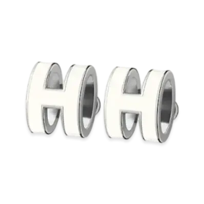 Hermes Pop H Earrings "Palladium/Blanc"