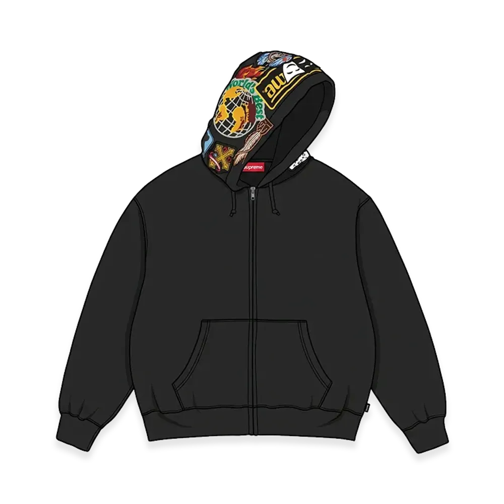 Supreme Patches Zip Up Hooded Sweatshirt "Black"