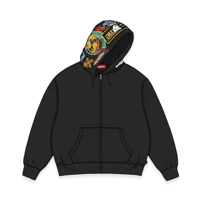 Supreme Patches Zip Up Hooded Sweatshirt "Black"