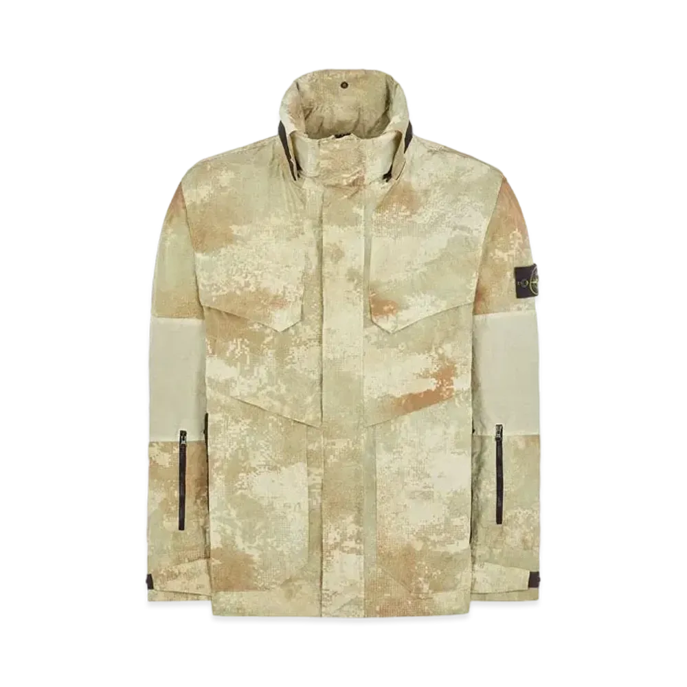 Stone Island 438E1 Dissolving Grid Camo On ECONYL Regenerated Nylon "Ivory"