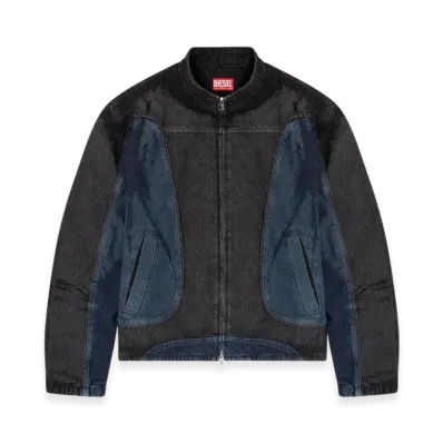 Diesel D-Blenk-S Biker-Style Jacket In Bicolor Denim "Black Blue"