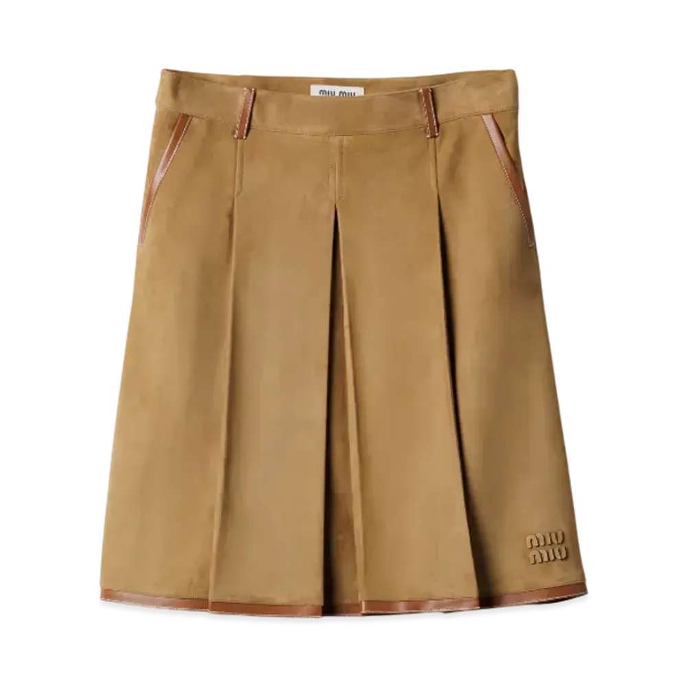 MIUMIU Women's Pleated Suede Skirt "Light Brown"