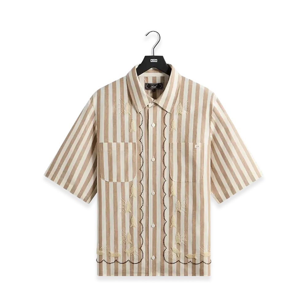 Kith Spun Silk Linen Stripe Paxton Buttondown "Chai"