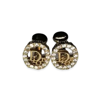 Dior Logo Circle Rhinestone Earrings "Gold"