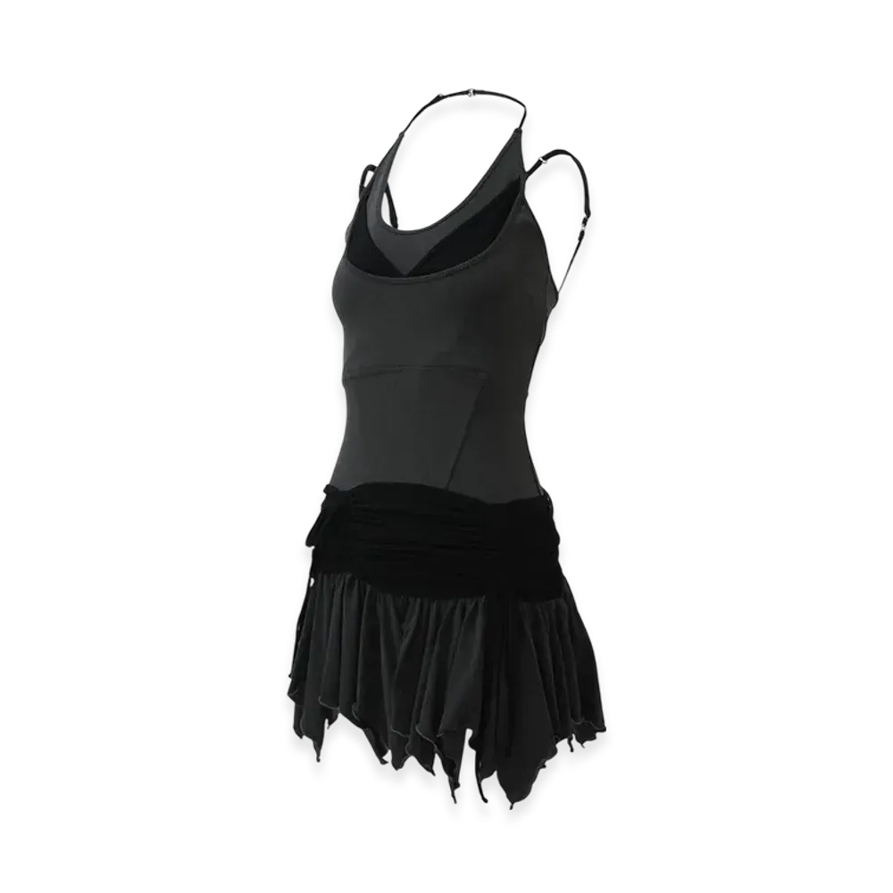THEREDTHREAD S Shirring Dress Mini "Gray/Black"