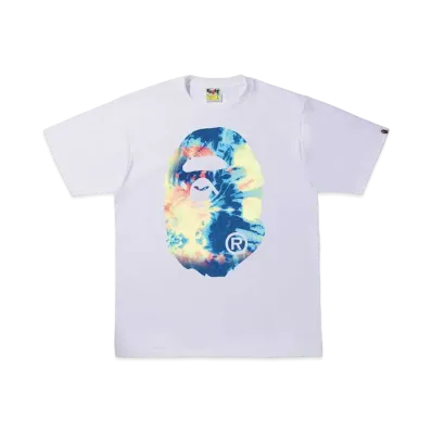 A BATHING APE TIE DYE BIG APE HEAD TEE "White Multi"