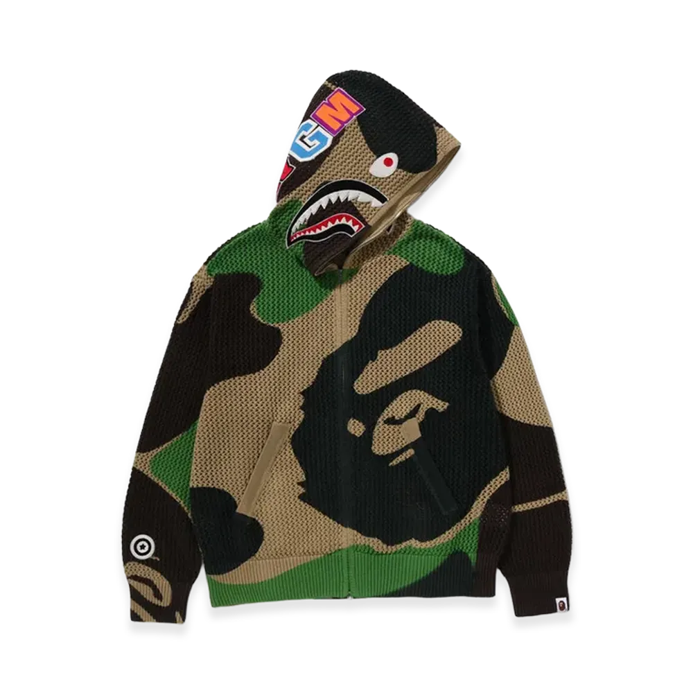 A BATHING APE ABC Camo Crochet Shark Relaxed Fit Full Zip Hoodie "Green"