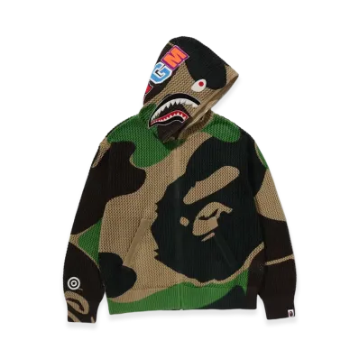 A BATHING APE ABC Camo Crochet Shark Relaxed Fit Full Zip Hoodie "Green"