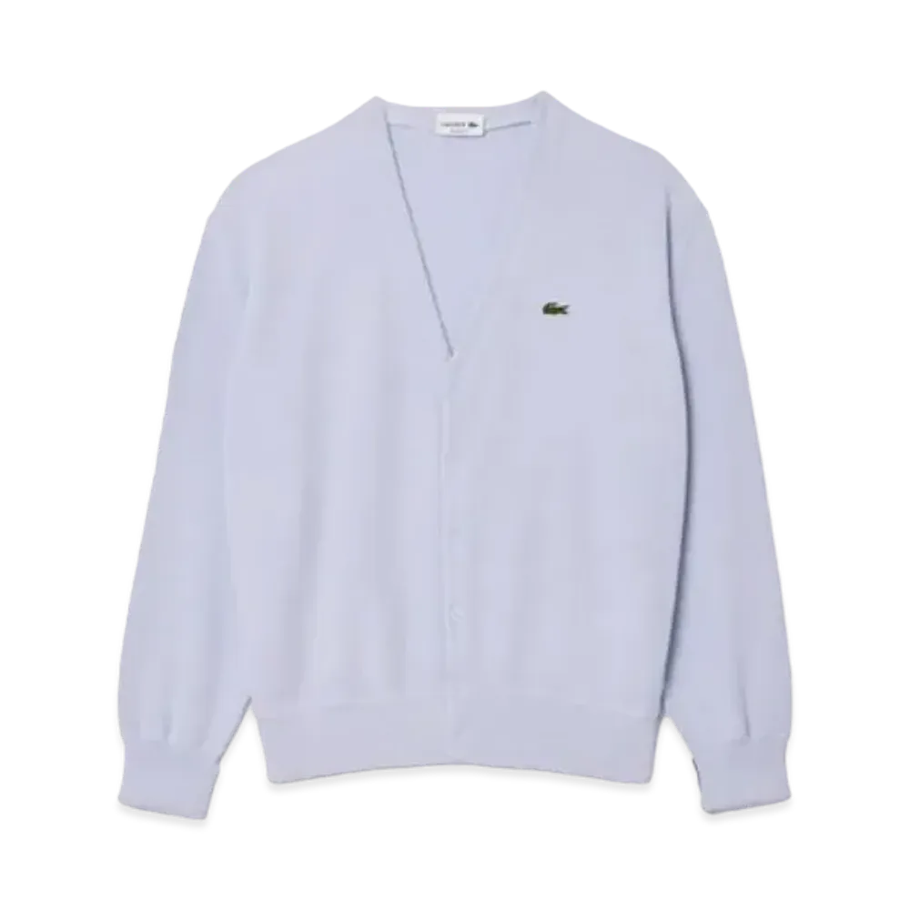 LACOSTE Organic Cotton V-Neck Cardigan "Light Blue"