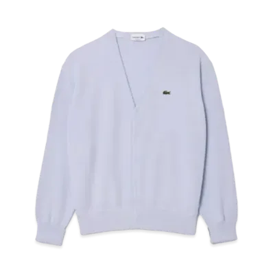 LACOSTE Organic Cotton V-Neck Cardigan "Light Blue"