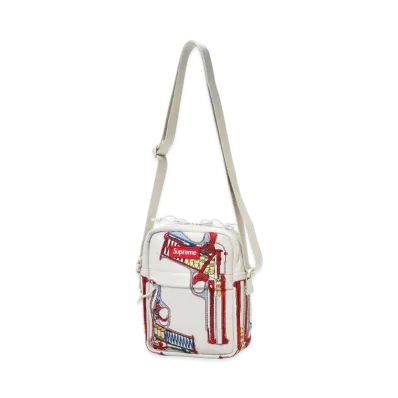Supreme Guns Embroidered Leather Shoulder Bag "White"