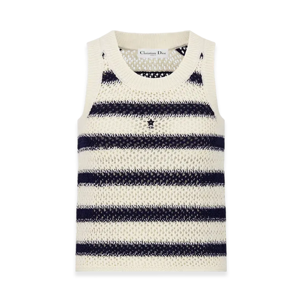 Dior Mariniere Cotton Knit Dioriviera Cropped Tank Top "Ecru/Navy"