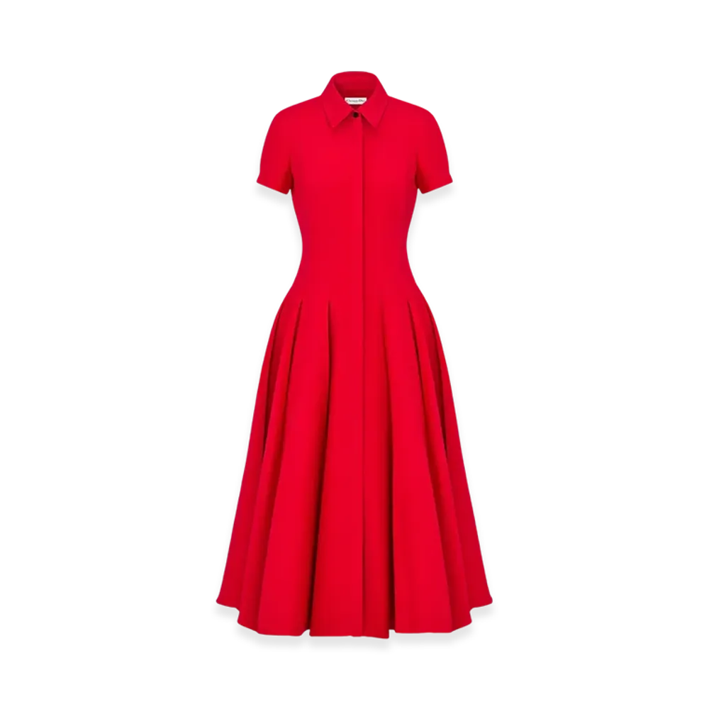 Dior Women's Flared Mid-Length Dress Lightweight Wool Silk "Red"