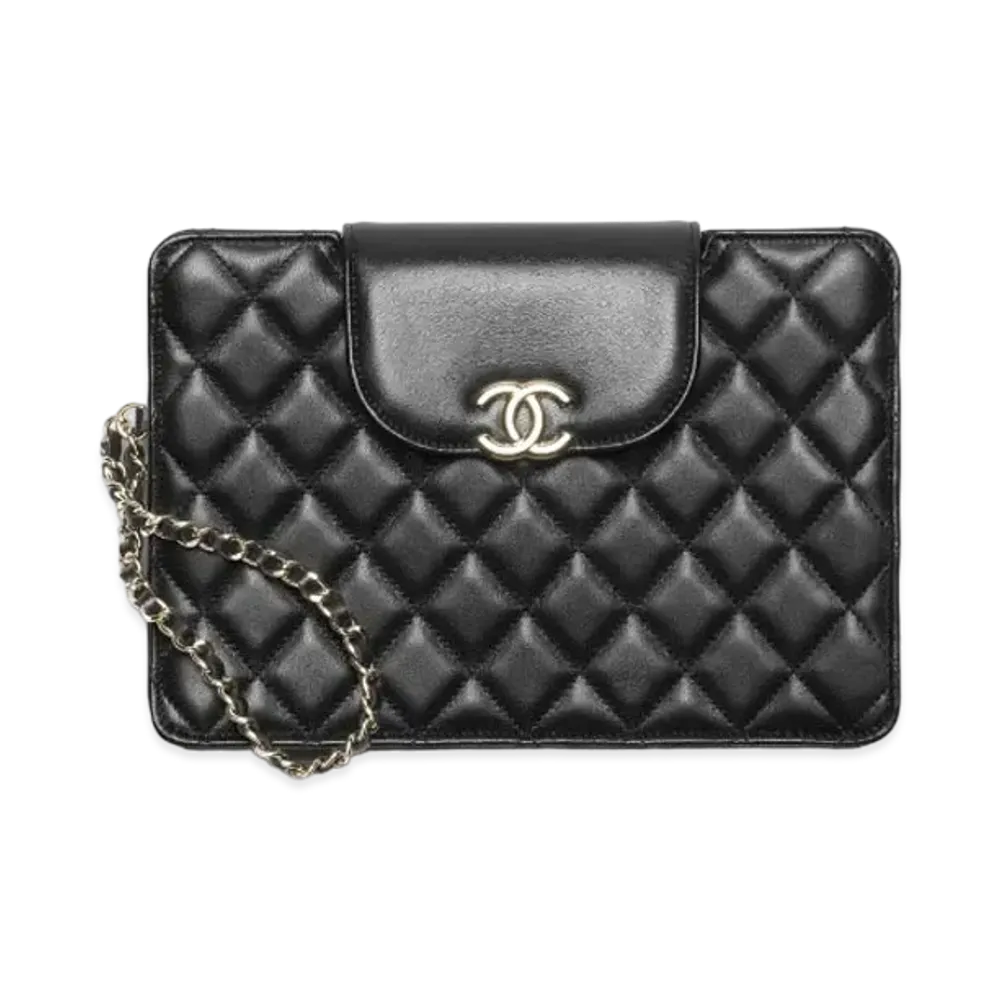 CHANEL Pouch Lambskin Gold Tone Metal "Black"