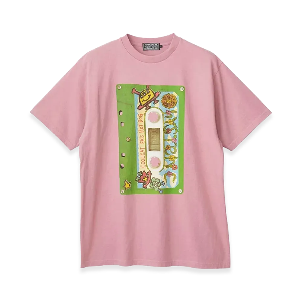 HYSTERIC GLAMOUR COOL CAT EATS HOT DOG T-Shirt "Pink"