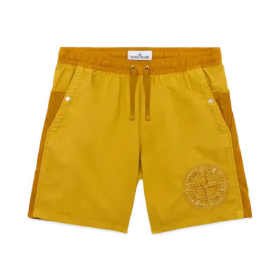 Stone Island B01M4 Brushed Nylon Swim Trunks with Zipper Pocket - 24FW "Mustard"