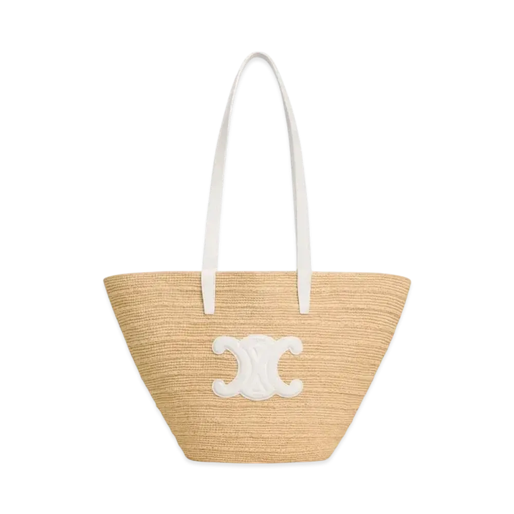CELINE Medium Supple Celine Classic Panier in Raffia and Calfskin "Rice"