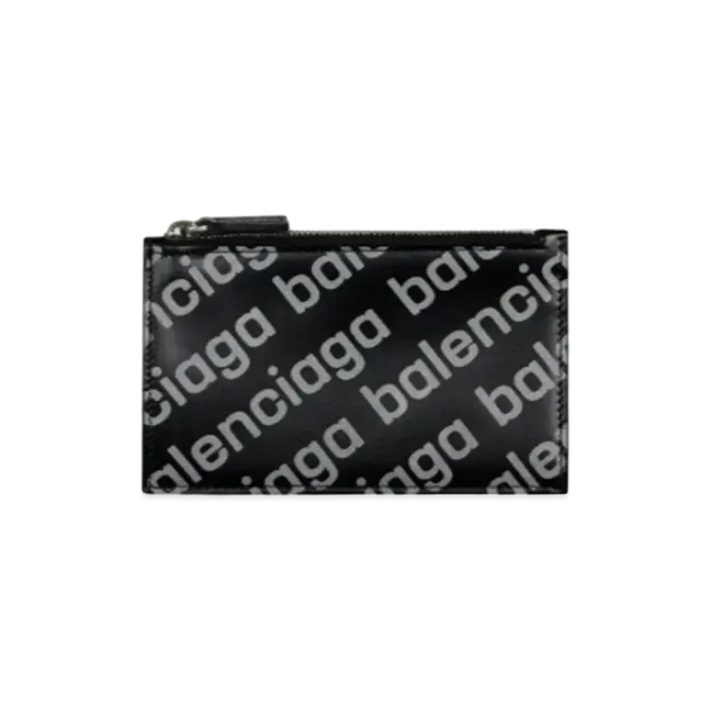 BALENCIAGA Cash Large Long Coin and Card Holder Reflective Printed Shiny Smooth Calfskin "Black"