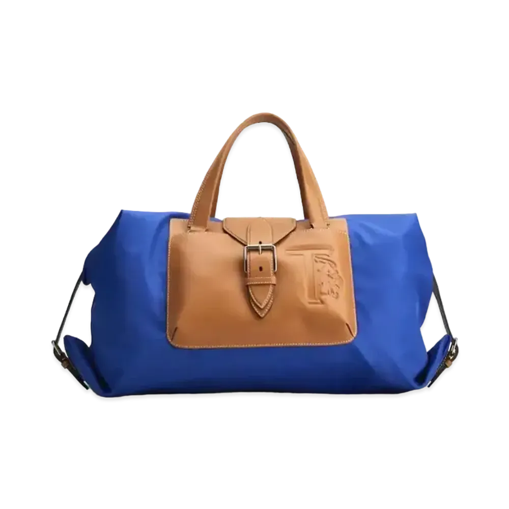 TOD'S Fabric & Leather Duffel Bag Medium "Blue/Brown"