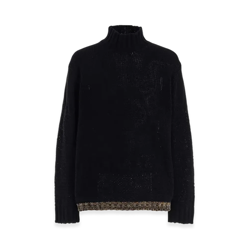 S'YTE Bulky Wool Lynx High Neck Knit "Black"