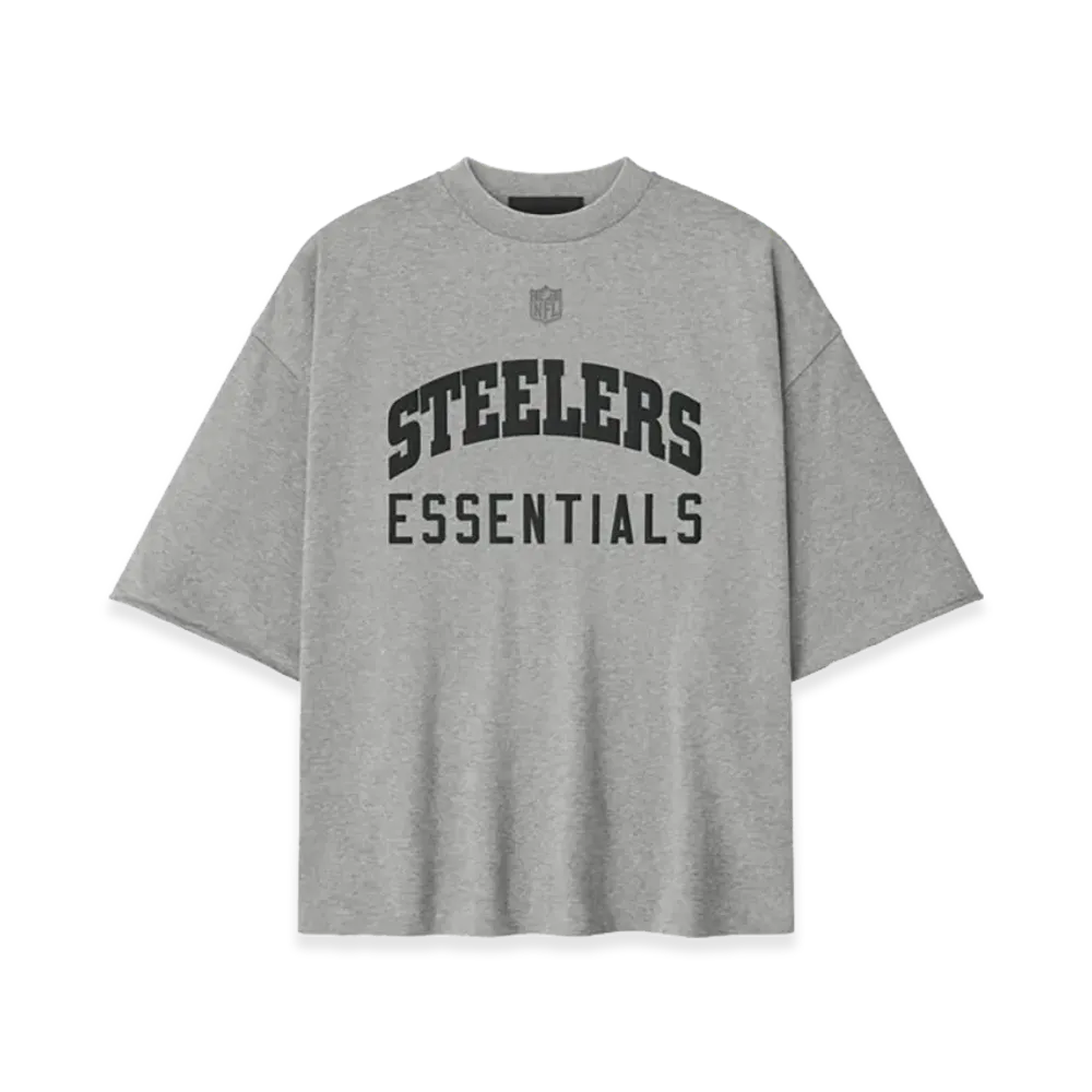 FEAR OF GOD ESSENTIALS Steelers 90s 3/4 Sleeve Football Tee "Concrete Heather"