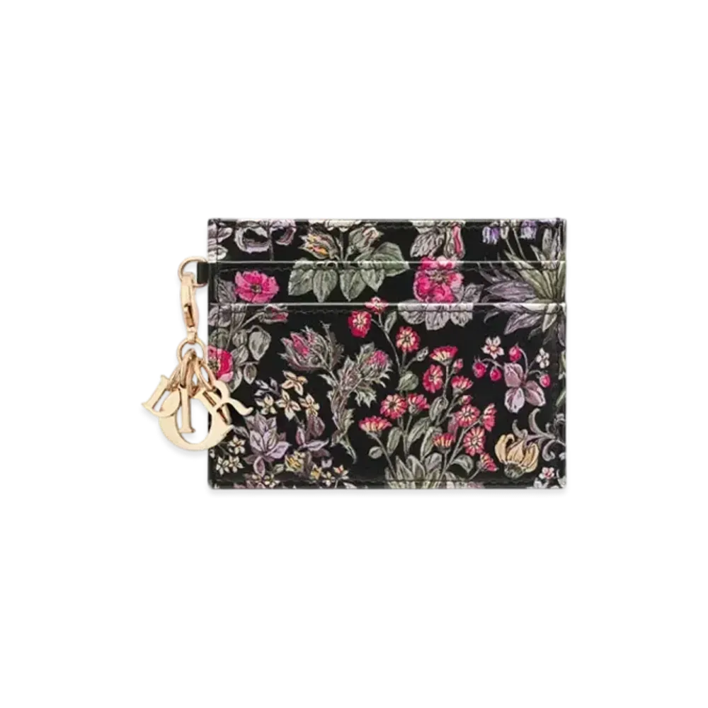 Dior Lady Dior Freesia Card Holder Calfskin Printed with Millefiori Motif "Black/Multicolor"