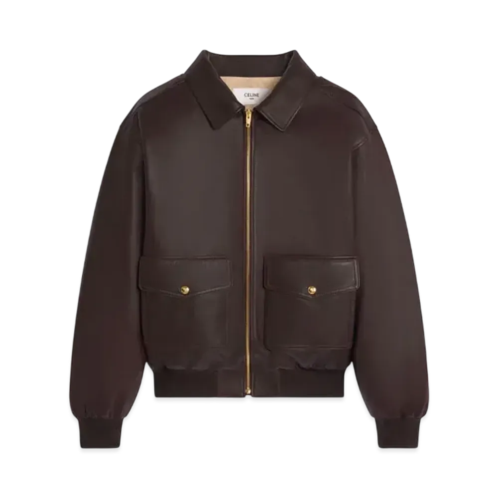 CELINE Loose Aviator Blouson Jacket In Soft Lambskin "Ebony"