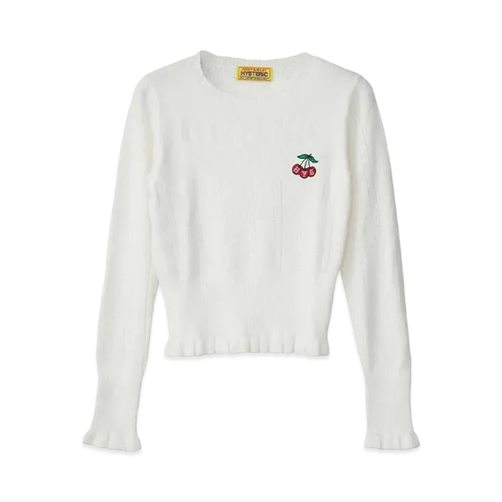 HYSTERIC GLAMOUR Triple Cherry Embroidery Short Length Pullover "White"