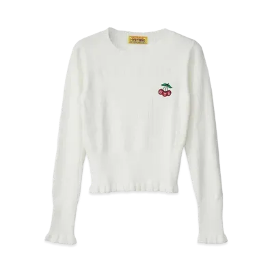 HYSTERIC GLAMOUR Triple Cherry Embroidery Short Length Pullover "White"