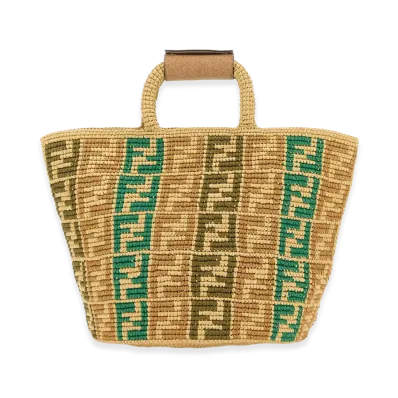 FENDI Embroidered Raffia FF Shopper Shopping Bag "Multicolor"